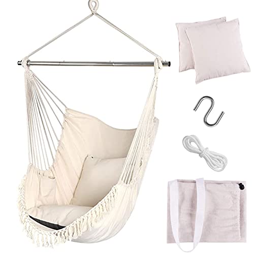 SRHWBF Columpio Colgante Silla Hamaca 2 Cojines Silla Colgante portátil Bolsillo Lateral Juego de Silla Grande de macramé Tejido de algodón de Calidad (Blue) - imagen 3