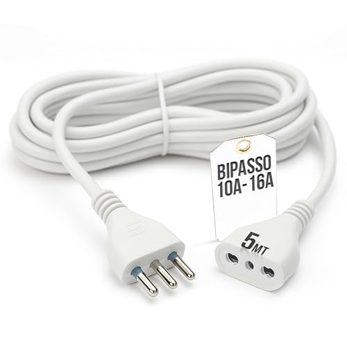 TEMPO DI SALDI Prolunga elettrica 5 Metri Flessibile e Resistente, con Spina Elettrica e Presa 16A Bipasso. Cavo Prolunga Elettrica, Extension Cable pratico per ambienti domestici e professionali