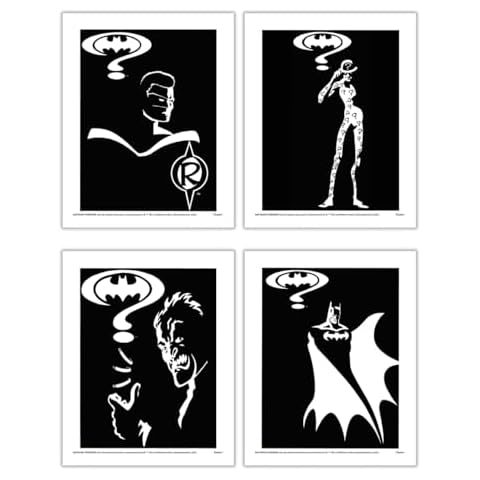 TRENDYPRINT DC Comics – Batman Forever – Black & White Heroes V Villains Design – Set of Four 8" x 10" Wall Art – Officially Licensed Merchandise Cover