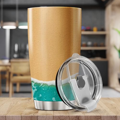 50% de descuento en taza de acero inoxidable con diseño de playa