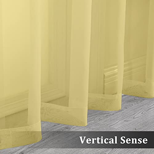 Image of OVZME Mustard Yellow Sheer Curtains 96 Inches Long 2 Panels, Solid Lightweight & Airy Gauzy Window Treatments with Light Filtering for Bedroom, Dual Rod Pocket, Each 42W x 96L