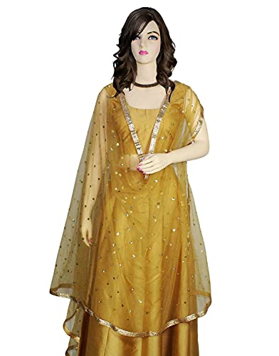 Dupatta Chunni Net Scarf Embroidery Work Golden Lace Stole Hijab Party Wedding Head Wrap For Her2