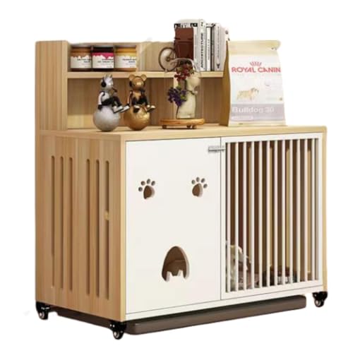 木製犬小屋装飾犬クレート - モダンな犬クレート家具は、上部収納付きの犬ペット小屋に安全なスペースを提供しながら、家の装飾を強化します。(Light brown+upgradation,S)