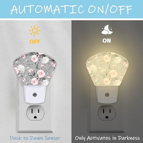 Image of Night Light Spring Flowers Plug-in LED Dusk-to-Dawn Sensor Soft Night Lamp,Suitable for Home Bedroom Bathroom Hallway Stairs