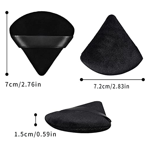 12-Piece Triangle Powder Puff Set - Soft Velour Puffs for Loose Powder Foundation, Cream Blush - Reusable, Dry & Wet (Black) - Image 2