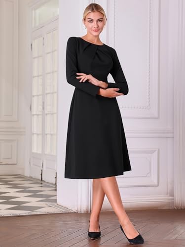 Women's Winter Dress Funeral A-Line Midi Long Sleeve Dress3