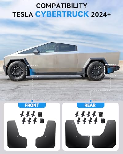Image of TPE Mud Flaps Compatible with Tesla Cybertruck 2024, No Drilling OEM Style Front & Rear Mud Grards Fender Splash Guards for Cybertruck Accessories Set of 4