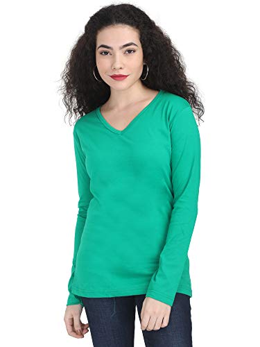 Image of FLEXIMAA Women's Cotton Plain V Neck Full Sleeve T-Shirt