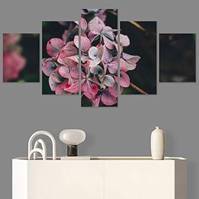 SIGNWIN 5 Panel Canvas Wall Art Pink Petals...