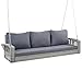 BAMOOLI 3-Seater Porch Swing,3 Person 69” Wicker Hanging Swing Bench with Chains & Cushions 800 lbs Weight Capacity, Modern Patio Swing Bench Chair for Garden, Backyard, Gray