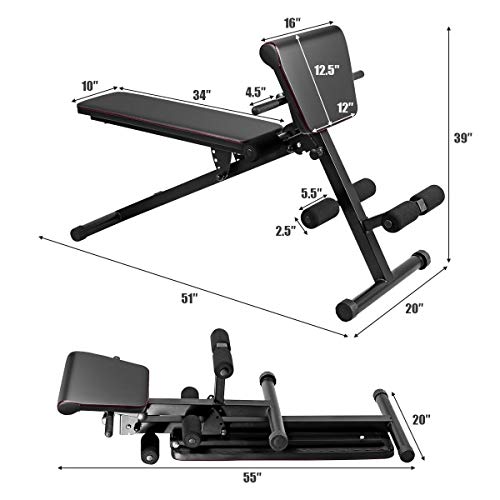 Gymax Multi-Workout Bench, Foldable Sit-Up Abdominal Back Extension Strength Training Roman Chair Preacher Curl With Adjustable Height And Angle, Suitable For Whole Body Exercise (Black) #TOP5