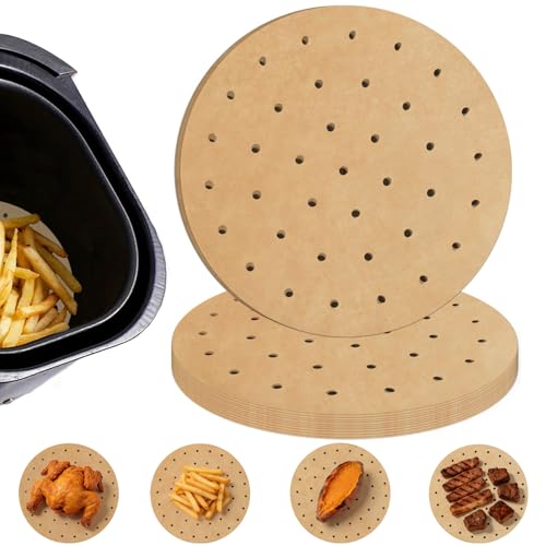 Numola Air Fryer Parchment Paper Liners, 9 Inch Disposable Papers Liner for 5-8QT Baking, 100 Pcs Pre-cut Air Fryer Paper, Non-stick Unbleached Steamer Liner for Microwave, Steaming Basket