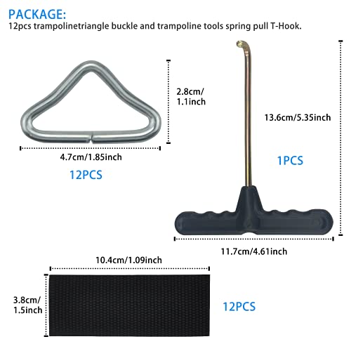 Jiehaojia Lot de 12 ressorts triangulaires pour trampoline avec anneaux en V et crochets en T – Image 2