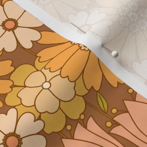 Spoonflower FI-F86-D13439136-FQ Fabric - Orange Floral Retro Flower Vintage Nostalgia Mustard Seventies Printed thumb #6