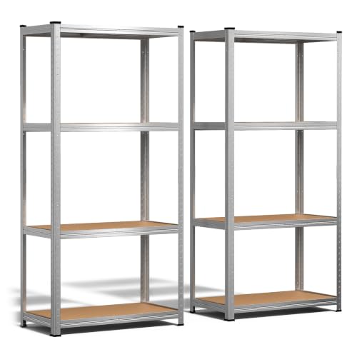 vounot® Lot de 2 Étagère de Rangement en Acier Galvanisé à 4 Niveaux 160x80x40cm Etagère Charge Lourde Tablette Ajustable Charge Max 700kg Idéal pour...