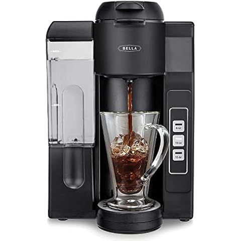 BELLA Single Serve Coffee Maker, Dual Brew K-Cup Pod or Ground Coffee Brewer, Adjustable Drip Tray for Personal Travel Mugs, Large Removable Water Tank Cover