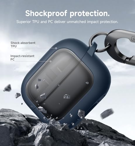 Image of SURITCH for Samsung Galaxy Buds 3 Pro (2024) / Buds 3 (2024) / Buds3 FE (2025) Case, Magnetic Bumper Cases, Rugged Shockproof Protective Covers with Carabiner & Cleaning Kit & Removal Tool, Navy