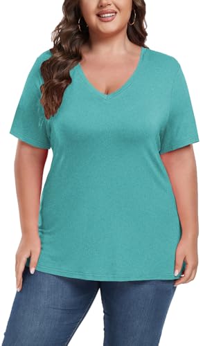 Image of ForHailey Women's Plus Size Short Sleeve Tee Shirt V Neck Basic Ladies Loose Fit T Shirt 1X-5X