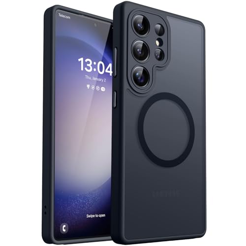 Image of CANSHN Designed for Samsung Galaxy S23 Ultra Case [Full Camera Protection] [Compatible with MagSafe] Translucent Matte Shockproof Protective Phone Cover 6.8 Inch - Black