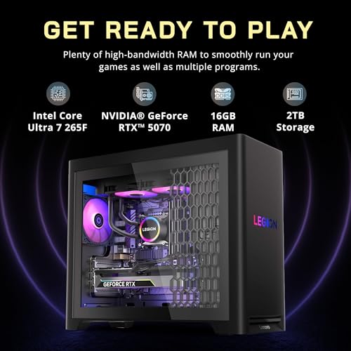 Image of Lenovo Legion Tower 5i Gaming Desktop, Intel Ultra 7 265F, GeForce RTX 5070 12GB GDDR7, 16GB DDR5, 2TB Storage (1TB SSD+1TB Docking Station), HD Audio, RGB Cooling, Wi-Fi 6E, Win11 Pro, Black
