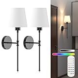 viyawise Battery Operated Wall Sconce Set of 2 Rechargeable Wireless Wall Sconces Wall Lamps with Dimmable and Remote, 12 Colors Wall Lights with RGB Bulb for Bedroom Living Room Hallway Decor(Black)