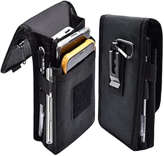 Prebene Dual Phone Holster,Belt Phone Pouch, Large Smartphone Pouch Cell Phone Holder, Multi-Purpose Tactical Phone Pouch, Cell Phone Holder for Work, Hiking, Camping, Barbecue, Rescue (Black)