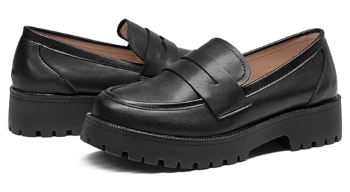 Image of Women's Classic Simple Mid Heel Oxfords Penny Loafers Comfortable Slip On Dress Shoes