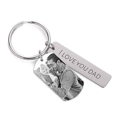 Personalized Custom Dad Photo Keychian - Engraved Picture Name Key Chains Father’s Day Gift for Dad Husband