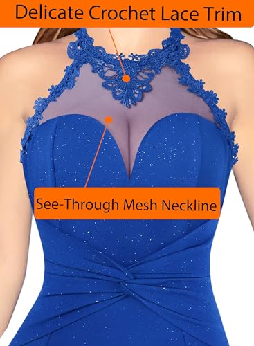 Image of VFSHOW Womens Formal Halter Keyhole Back Prom Gala Maxi Dress Evening Gown | Sexy Illusion Sweetheart Neck, High Slit, Wedding Guest, Applique, Twist Front Mermaid Dresses