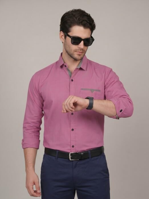Image of Diverse Men's Cotton Blend Shirt with Pocket Design Spread Collar Full Sleeves Regular Fit and Standard Length | Comfortable Cotton Casual Shirt for Man