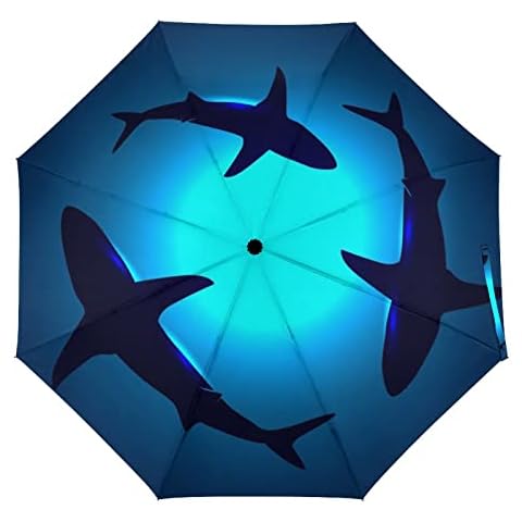 Ocean Sea Sharks Umbrella Marine Fish Animals Windproof Travel Umbrella Automatic Compact Folding Umbrellas for Sun Rain Auto Open Close UV Protection Umbrella Cover