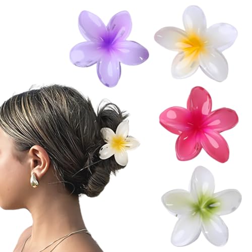 Image of ANNA CREATIONS 4 Pcs Korean Fashion Flower Glossy Hair Claw Clip for Thick & Thin Hair Strong Hold Hair Clutcher Accessories for Women & Girls