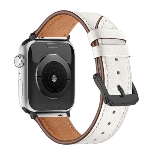 FAGWIG Genuine Leather Bands Compatible with Apple Watch Band Series 10 9 8 7 6 5 4 3 2 1 Ultra SE 49mm 46mm 45mm 41mm 44mm 40mm 42mm 38mm Women Men Top Calfskin for iWatch Wristband Replacement Strap -  FLQ-PG0011-White-Black Pin-38