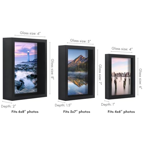 Americanflat Set of 3 Picture Frames - Includes 4x6, 5x7, 6x8 Frames - Black Picture Frames with Deep Molding and Shatter-Resistant Glass for Tabletop or Wall Display image 3