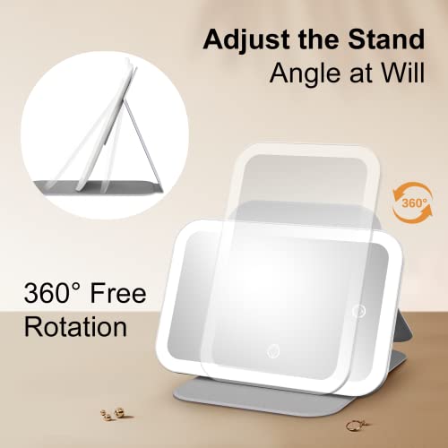 Gospire Foldable Led Travel Makeup Mirror With 60 Led Lights, Rechargeable Compact Mirror With 3 Color Lights & Adjustable Brightness, Lighted Vanity Mirror Folding Travel Mirror With Lights - Purple #TOP3