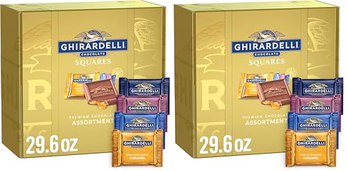 Image of GHIRARDELLI Premium Chocolate Assortment SQUARES Gift Box - 29.6 oz,Valentine's Day Chocolate Gift,Individually Wrapped Dark & Milk-Chocolate Candy Assortment,(Pack of 2)