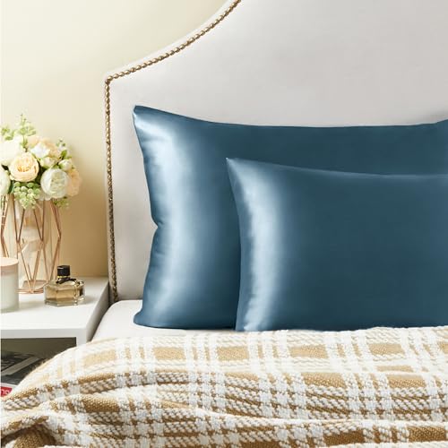 BEDELITE Satin Pillowcase with Zipper, Bluesteel Pillow Cases Queen Size Set of 2, Super Soft and Cooling Similar to Silk Pillow Cases, Gift for Women Men(20x30 Inches)