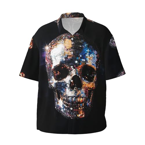 Yesad Button Down Shirt Men Disco Skull Shirts Short Sleeve Skeleton Shirts for Men Casual Button Up Shirt Gifts for Men (Skull2 Medium)