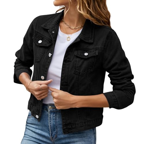 Jean Jacket for Women Petite Cropped Long Sleeve Denim Jacket Colored Lightweight Jeans Jackets Trucker Coat3