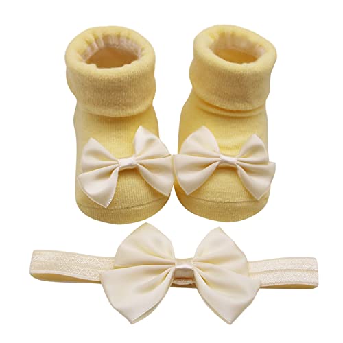 Children Kids Socks Soft Bottom Toddler Shoes Socks Bowkot Princess Socks Floor Socks Girls (Yellow, 0 Months)