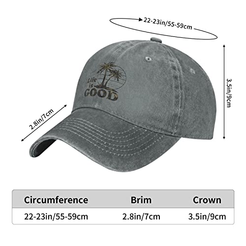 Life Is Good Baseball Cap For Men Grey Vintage Dad Hat Adjustable Low Profile Breathable Denim Running Hat For Sun Protection Hiking #TOP5