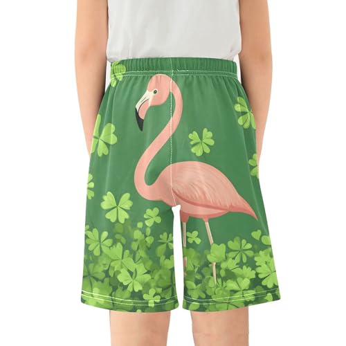 Flamingo Four Leaf Clover Sleep Shorts Summer Pajama Shorts Elastic Waist Sleep Bottoms with Pockets 6-14 Years2