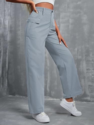Image of TOPLOT Cotton Solid Multi-Pocket Cargo Pant for Women