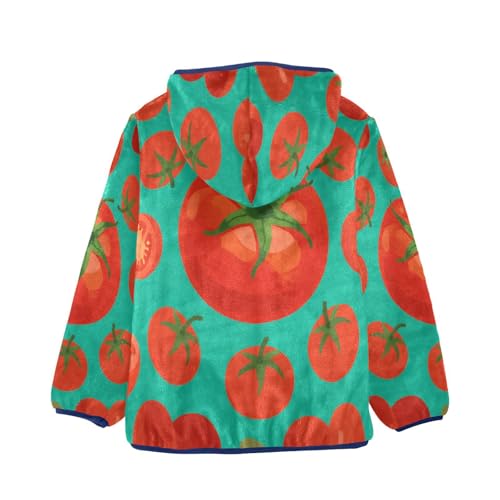 Tomato Pattern Print on Turquoise Toddler Fleece Jacket Girl Boys Hooded Fleece Jacket Coat Warm Outwear Zip-up 3-10T2