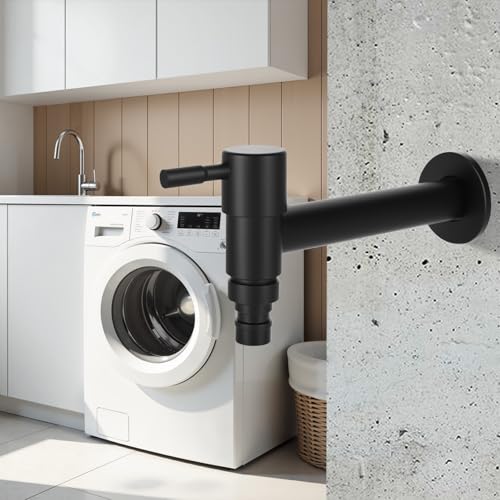 Miniatura 4 de Grifo De Agua Fría De Acero Inoxidable Negro Montado En La Pared - Grifo De Agua Fría G1 2 Grifo Negro Mate Para Baño, Cocina, Balcón, Lavadora, Jardín Largo