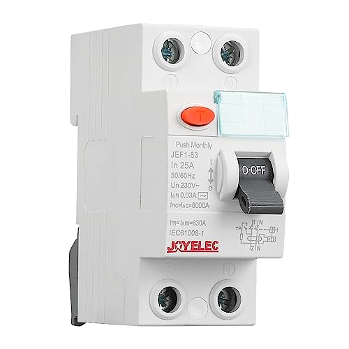 JOYELEC Interruttore Magnetotermico Differenziale,Protezione di perdita di circuito, protezione di cortocircuito,protezione da sovraccarico,1P+N,6kA,Idn=0.03A, In=25A,AC230V