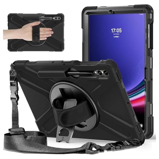 SAMTUNK Capa para Samsung Galaxy Tab S9 Ultra / S8 Ultra 14.6 polegadas, capa protetora à prova choque crianças do com alça giratória para as mãos e suporte, porta-lápis -preto