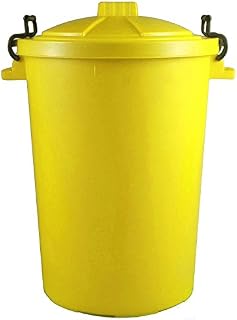 Srendi® YELLOW 85 Litre 85L Extra Large Colour Plastic Dustbin Garden Bin Clip Locking Lid Heavy Duty for Rubbish Recycle Waste Animal Feed Storage Unit