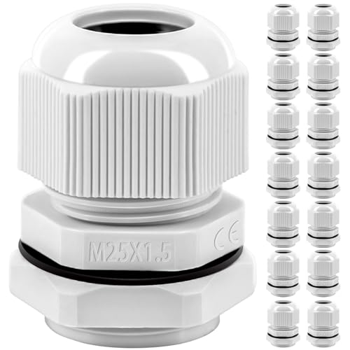Gorffy Kabelschroefverbindingsset, 15 stuks, IP68, kabeldoorvoer, waterdicht M25, kabelschroefverbindingen voor buiten, tuin, schakelkast, aftakkast, waterdicht, kunststof, nylon kabeldoorvoer