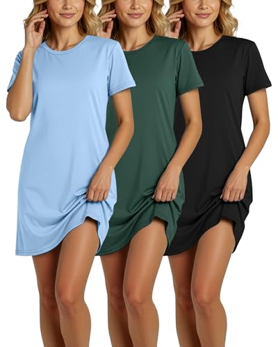 Image of Real Essentials 3 Pack: Women's Cotton Short Sleeve Nightgown Nightshirt Sleepshirt Ladies Sleepwear (Available in Plus Size)